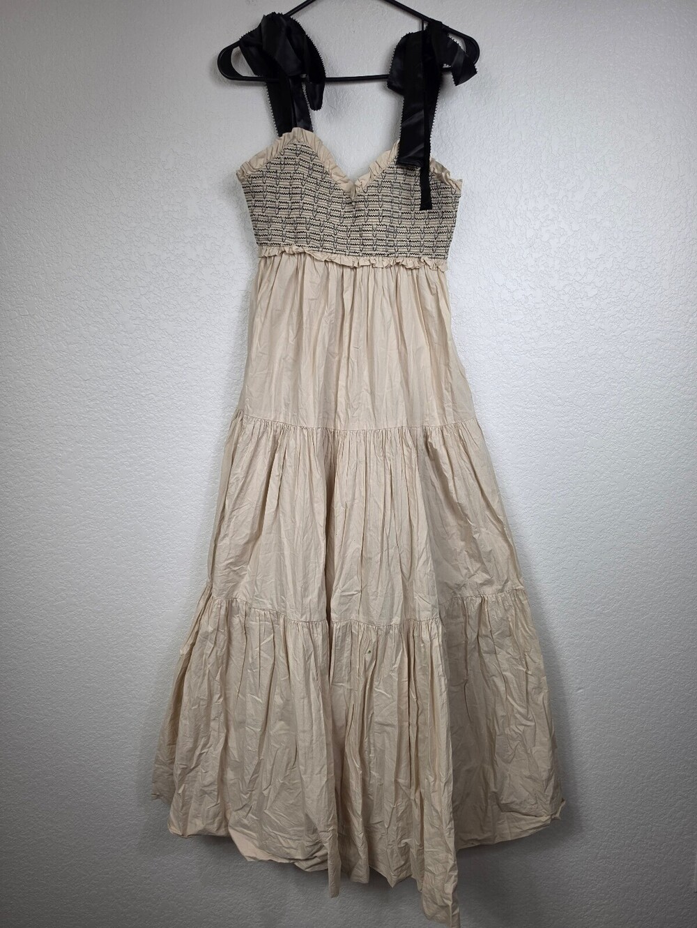 Free People Medium Cream Cotton Maxi Dress with Black Straps